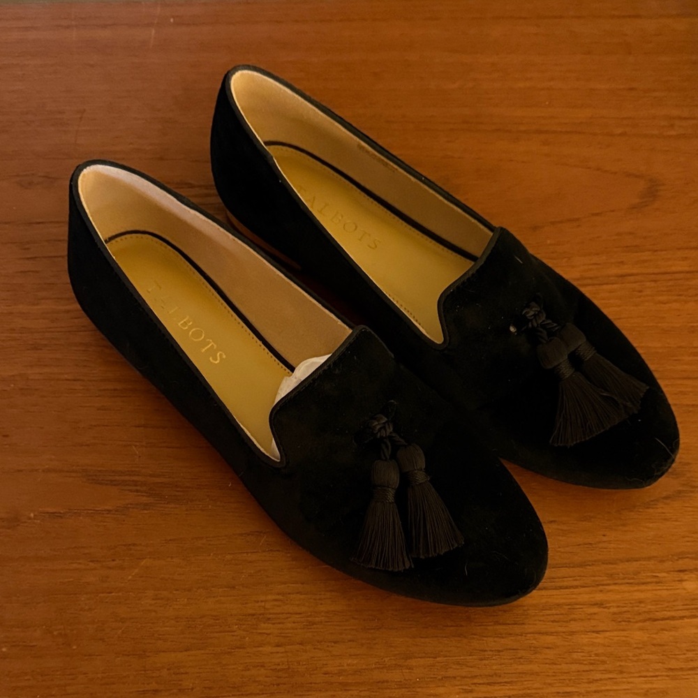 Talbots Black Velvet Tassel Loafers for Women